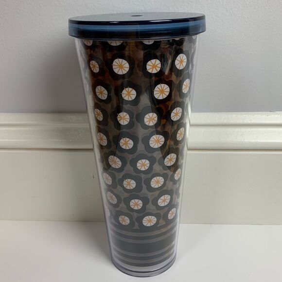STARBUCKS 2017 Cherry Blossoms Black Floral Tumbler Cold Cup Venti 24oz No Straw - Picture 3 of 6